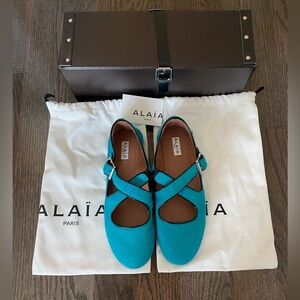 Alaia cross cross calf hair ballet flats turquoise blue size 40 EU / 10 US